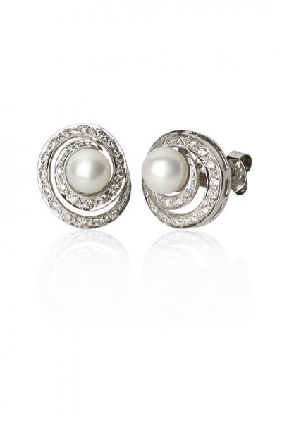 Orecchini di perle bianche con montatura in oro bianco 750‰ e diamanti PERLE